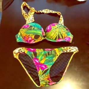 Floral and cheetah print bikini